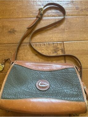 Dooney & Bourke Olive Pebble Leather Crossbody with Brown Trim